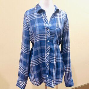 BELLA DAHL NAVY AND CREAM CREAM BUTTON DOWN SHIRT MEDIUM